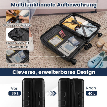 Išplečiamas 20 colių lengvas kieto apvalkalo lagaminas su USB prievadu