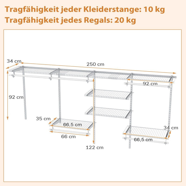 Išplečiama spintos organizavimo sistema, 122-244 cm, balta