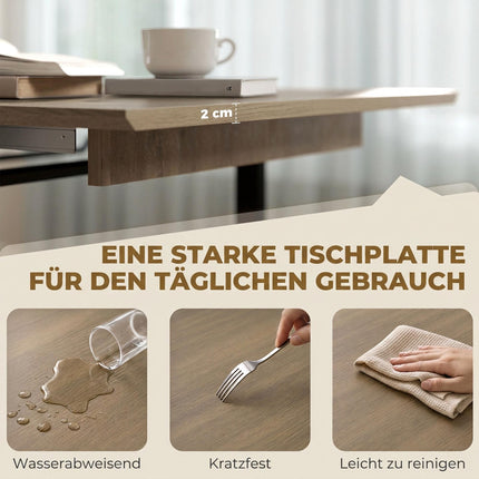 Extendable Dining Table 140-180 cm for 6-8 People, Brown, Black Steel Frame