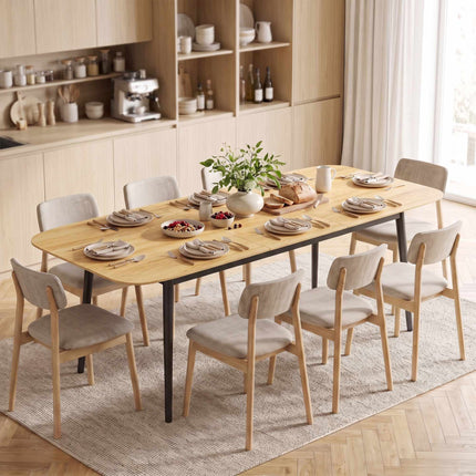 Extendable Dining Table 160–200 cm for 6–8 People, Oak Look, Black Legs