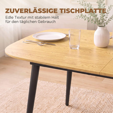 Extendable Dining Table 160–200 cm for 6–8 People, Oak Look, Black Legs