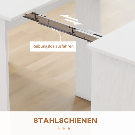 Ištraukiamas valgomojo stalas, baltas, 60-180 x 85 x 75 cm