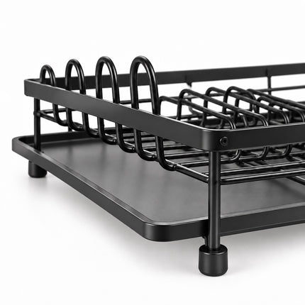 Extendable Dish Drainer 49 to 73 cm with Cutlery Basket, Black, Drip Tray