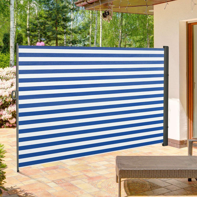 Ištraukiama šoninė markizė, 300 x 160 cm, privatumo suteikianti uždanga, sodo markizė su apsauga nuo UV spindulių, apsauga nuo vėjo, poliesteris, mėlyna ir balta