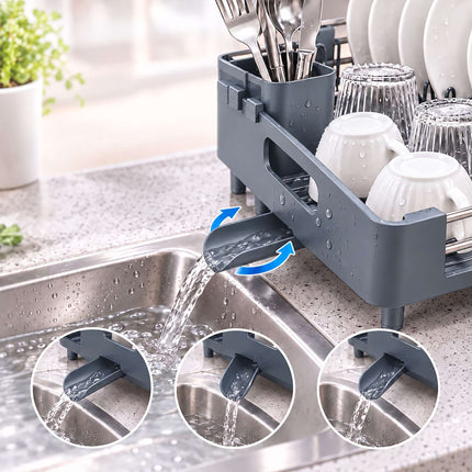 Extendable Stainless Steel Dish Rack 32 to 48 cm, Grey, Drip Tray
