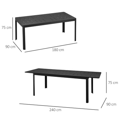 Ištraukiamas sodo stalas, aliuminis, juodas, 180-240 cm, lauko terasa