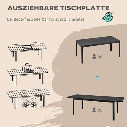 Ištraukiamas sodo stalas, aliuminis, juodas, 180-240 cm, lauko terasa