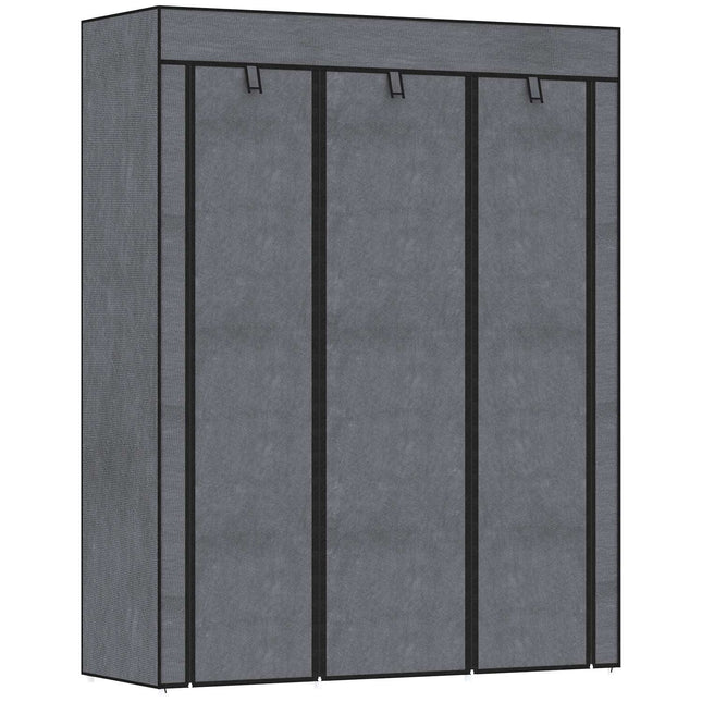 Audinio spinta, spinta su drabužių pakabomis, 8 lygiai, sulankstoma spinta, sulankstoma spinta miegamajam, prieškambariui, neaustinis audinys, tamsiai pilka, 125 x 43 x 162,5 cm