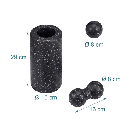 Fascia Roller Set of 5 with Duo Ball and Trigger Point Tool, Carry Bag, Black