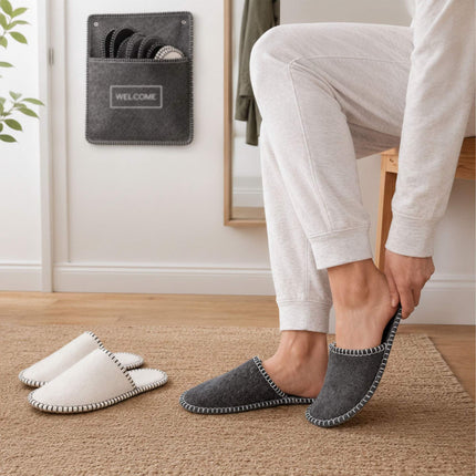 Felt Guest Slippers Set, 6 Pairs, Non-Slip, Unisex, With Bag