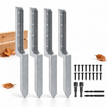 Fence Post Repair Kit with Ground Spike Anchors, 4-Piece Set, Silver