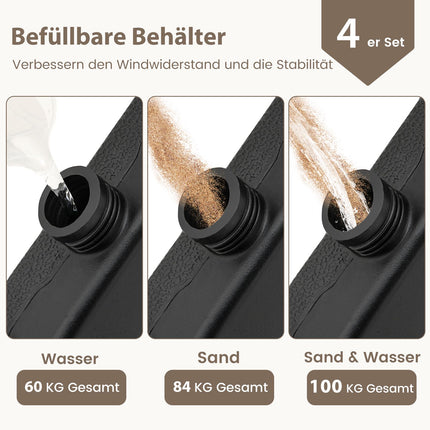 Užpildomas skėčio pagrindas, 60 l / 84 kg, juodas, HDPE, 4 plokštelės