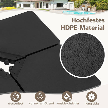 Užpildomas skėčio pagrindas, 60 l / 84 kg, juodas, HDPE, 4 plokštelės
