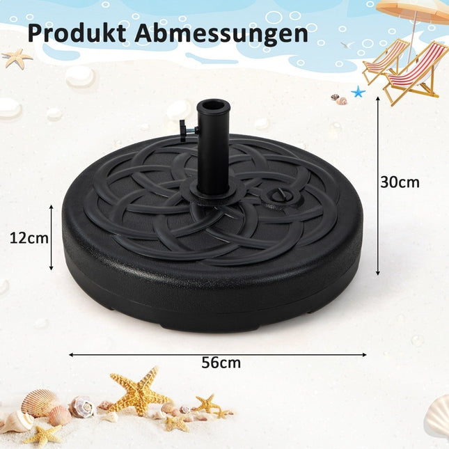 Pripildomas apvalus skėčio stovas, kurio skersmuo 56 cm, maksimali apkrova 46 kg, juodas
