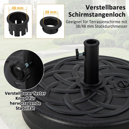Pripildomas apvalus skėčio stovas, kurio skersmuo 56 cm, maksimali apkrova 46 kg, juodas