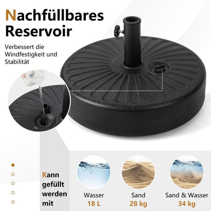 Pripildomas apvalus skėčio stovas, kurio skersmuo 50 cm, maksimali apkrova 34 kg, juodas