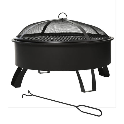 Fire Pit & BBQ Grill with spark guard, black Ø76 cm