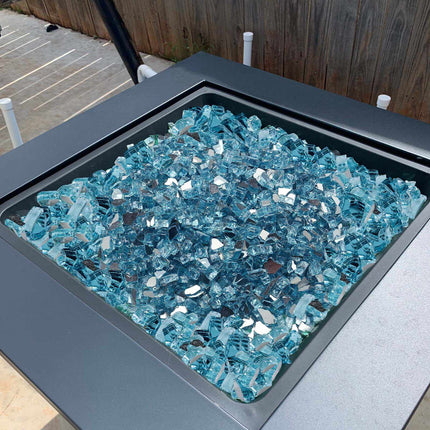 Fire Pit Glass, 20 lb Reflective Aqua Blue, 1/2 In