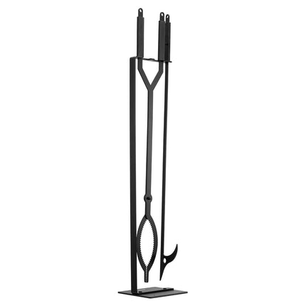 Fireplace Tool Set, 3-Piece Wrought Iron Stand, Black