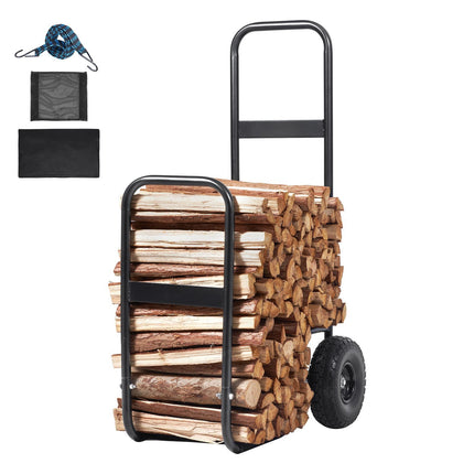 Firewood Log Cart, 250 lb Steel Dolly with PU Wheels, Waterproof Cover