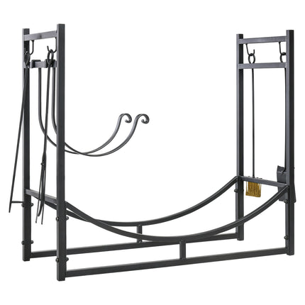 Malkų Stovas, Medinis Stovas, Medinė Lentyna, Su 4 Kabliukais, 2 Sluoksniai, Metalas, Juodas, 84 X 33 X 76 Cm