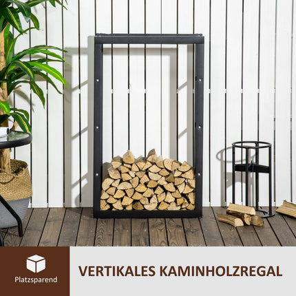 Malkų stovas, malkų lentynėlė, malkų laikiklis, 100 kg, plienas, juodas, ilgis 60 x plotis 25 x aukštis 100 cm