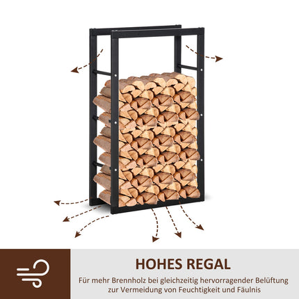 Malkų stovas, malkų lentynėlė, malkų laikiklis, 100 kg, plienas, juodas, ilgis 60 x plotis 25 x aukštis 100 cm