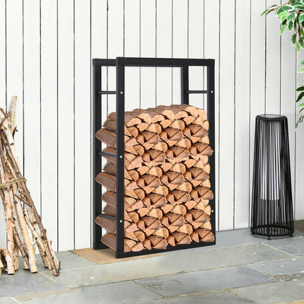 Malkų stovas, malkų lentynėlė, malkų laikiklis, 100 kg, plienas, juodas, ilgis 60 x plotis 25 x aukštis 100 cm