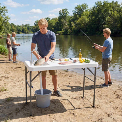 Žuvų valymo stalas, sulankstoma kriauklė ir maišytuvas, 114 cm