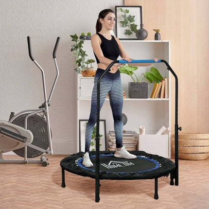 Fitneso batutas, keliamoji galia 100 kg, Ø102x123H cm, sulankstomas, su reguliuojamo aukščio rankena, LCD monitoriumi, tvirtu plieniniu rėmu, mėlynas