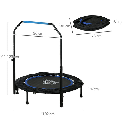 Fitneso batutas, keliamoji galia 100 kg, Ø102x123H cm, sulankstomas, su reguliuojamo aukščio rankena, LCD monitoriumi, tvirtu plieniniu rėmu, mėlynas