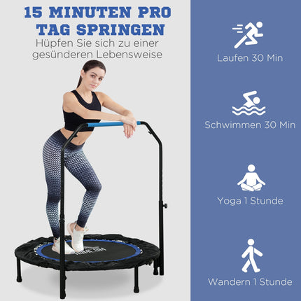 Fitneso batutas, keliamoji galia 100 kg, Ø102x123H cm, sulankstomas, su reguliuojamo aukščio rankena, LCD monitoriumi, tvirtu plieniniu rėmu, mėlynas