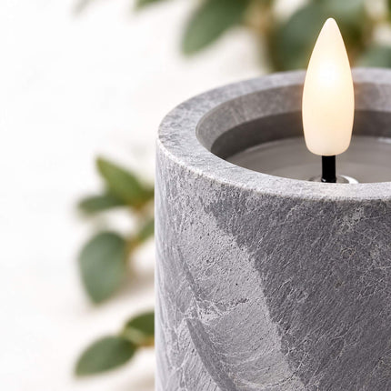 Flameless LED Pillar Candles, Set of 4 with Timer – Concrete Look, Grey