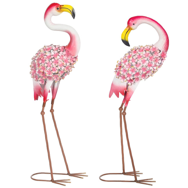 Flamingo sodo statulėlių rinkinys, 2 metaliniai paukščiai su inkarais