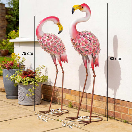 Flamingo sodo statulėlių rinkinys, 2 metaliniai paukščiai su inkarais