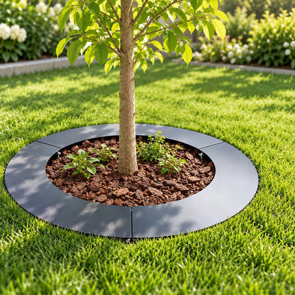 Flat Tree Ring in Galvanised Steel, Mowing Edge for Trees, Anthracite