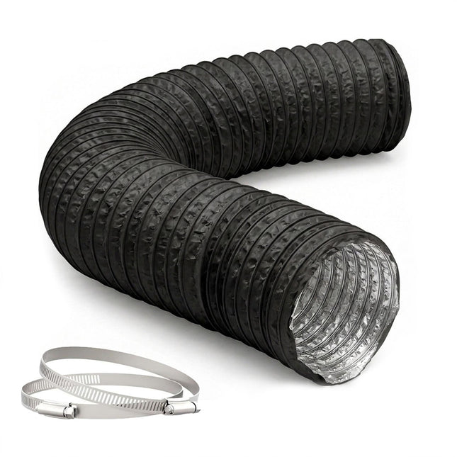 Lanksti juoda ventiliacijos žarna, 5 m - 100 mm, PVC ir aliuminio