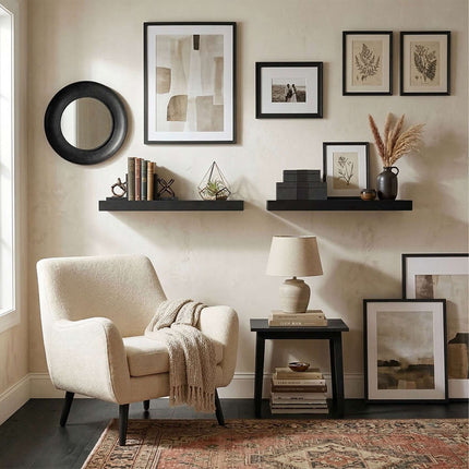 Floating Wall Shelf With Metal Bracket, Wall-Mounted