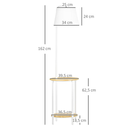 Floor lamp in white metal, 40W, Shade in linen, 162 cm Height