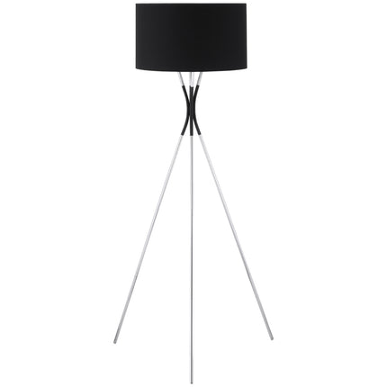 Toršeras Trikojis Elegantiškas svetainės toršeras 40W, E27, audinio gaubtas ir metalinis pagrindas, juodas + sidabrinis, 40W