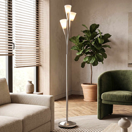 Floor Lamp with 3 Glass Shades, Foot Switch, 3 x E14, 40 W, Silver