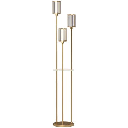 Floor Lamp with Glass Shelf, 3 Glass Shades and Foot Switch, Gold, 177 cm
