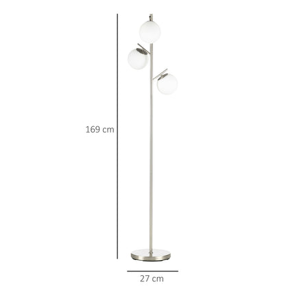 Floor lamp 40W E27, Silver & White, 169 cm, 3 glass shades