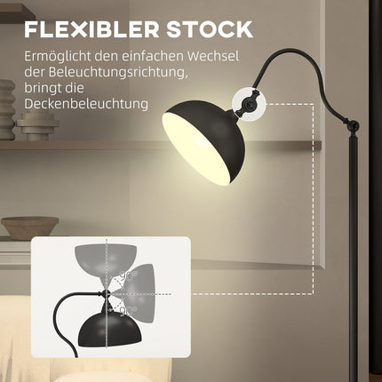 Black Metal Arc Floor Lamp - Adjustable Shade, Retro Design