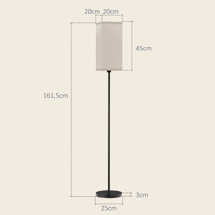 Modern black floor lamp with linen-look shade, foot switch