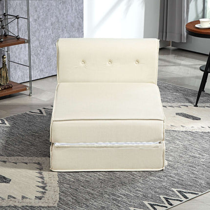 Convertible sofa bed - corduroy look, cream white, 240 kg Capacity