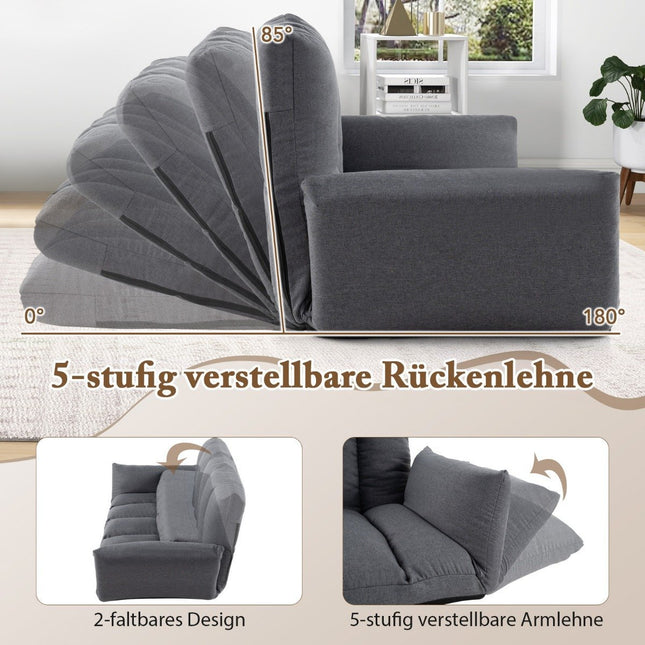 Grindų sofa su 5 kryptimis reguliuojamu atlošu ir porankiais, poilsio krėslas svetainei, pilka