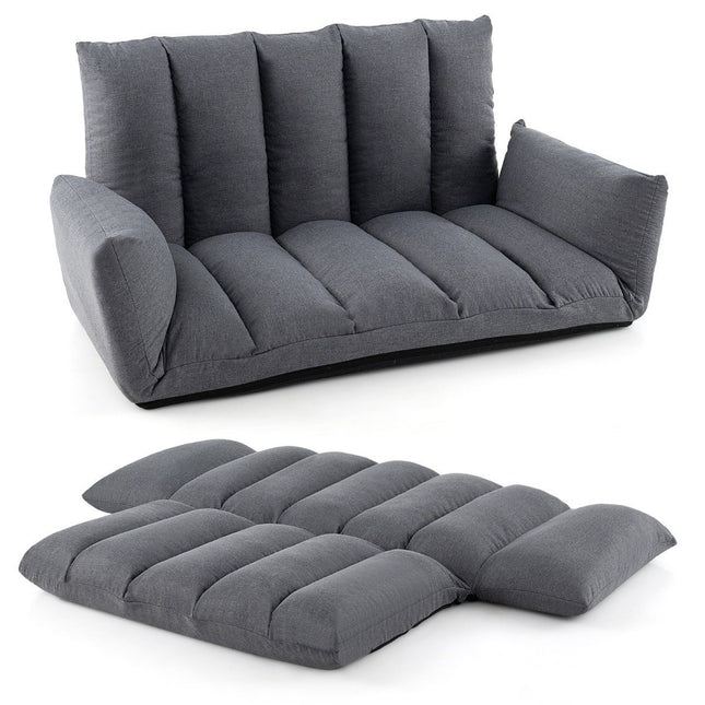 Grindų sofa su 5 kryptimis reguliuojamu atlošu ir porankiais, poilsio krėslas svetainei, pilka