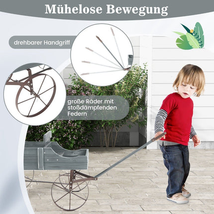 Flower stand wooden trolley plant trolley flower trolley with metal wheels 62 x 34 x 60 cm grey
