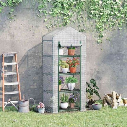 White 4-shelf greenhouse, foil cover, 70x50x160 cm